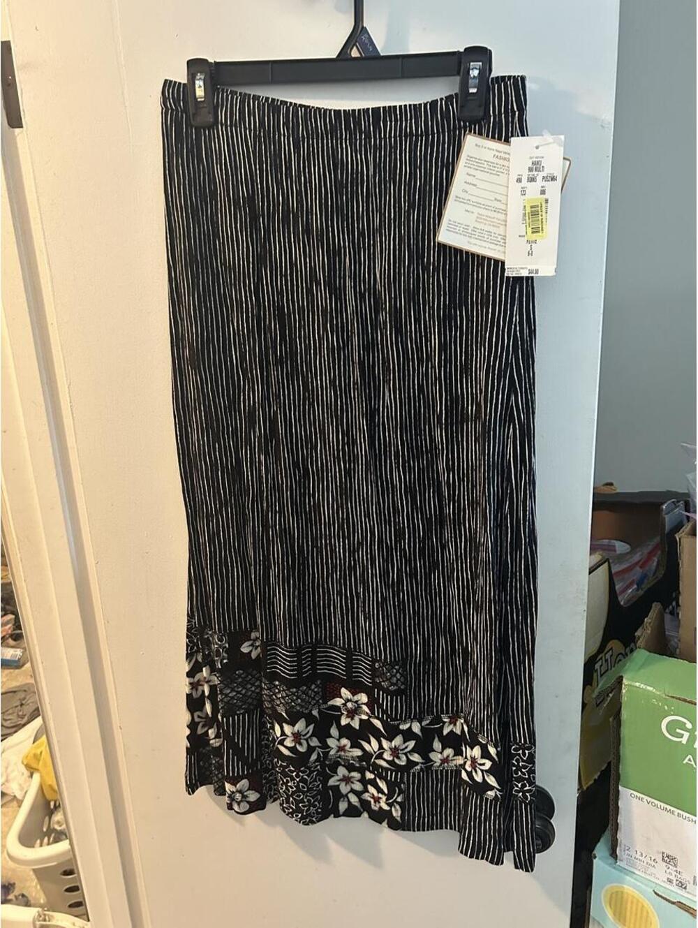 NWT Napa Valley Black with white stripes and floral embroidery maxi skirt size S